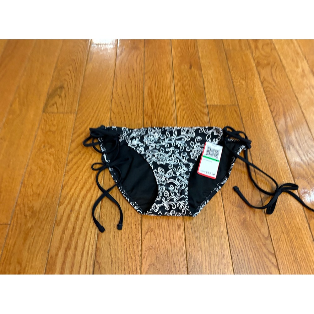 Gossip Womens Low-Rise Hipster Bikini Bottoms Black White Dotted Floral L New